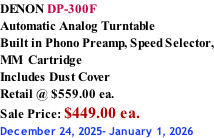 DENON DP-300F Automatic Analog Turntable Built in Phono Preamp, Speed Selector, MM  Cartridge Includes Dust Cover Retail @ $559.00 ea. Sale Price: $449.00 ea. December 24, 2025- January 1, 2026